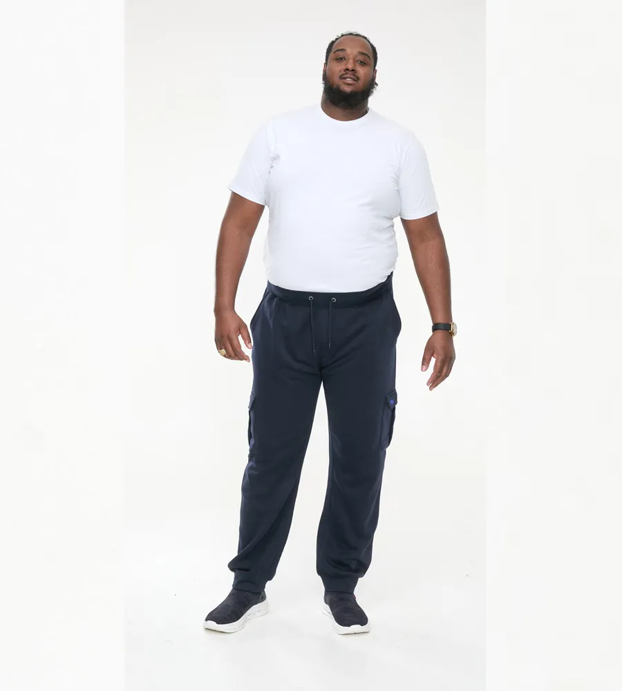 D555 Big Mens Navy Joggers With Cargo Pocket and Ribbed Cuffs (TILDEN 1)